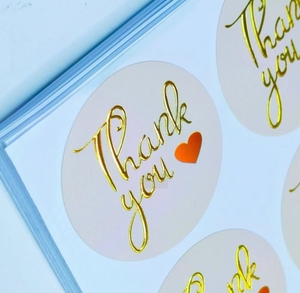 Waterproof Gold Stamp Factory Printing Custom Round Thank You Stickers - Product Image 1