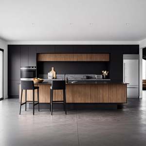 BALOM Customized High End Modular Wood Kitchen <b>Cabinets</b> American <b>Black</b> Lacquer Plywood Furniture Kitchen <b>Cabinet</b> for Villa - Product Image 1