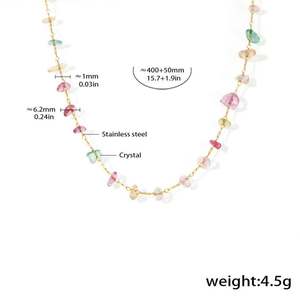 Gold-color Plated Stainless Steel Colorful <b>Crystal</b> Stone Non-Tarnish Trendy Geometric Clavicle Chain Necklace Jewelry <b>Set</b> - Product Image 2