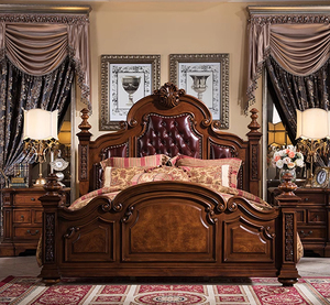 <span class=keywords><strong>Letto</strong></span> Matrimoniale in Legno Massello Americano con Vera Pelle, Colonne Romane in Stile Europeo Retrò di Lusso, 1,8 M - Product Image 3