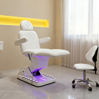 Lit de soin esthétique électrique à 3 moteurs avec commande au pied, fauteuil facial réglable avec base lumineuse LED pour esthéticiennes, spas et studios de cils