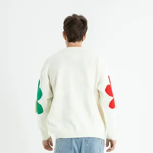 Pull ample en tricot à imprimé floral personnalisé pour hommes Pull en tricot de laine et de coton chaud d'automne pour les couples Pull surdimensionné confortable - Product Image 2