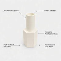Tube hexagonal en céramique d'alumine 95% haute température, support isolant Al2O3, tailles personnalisées
