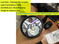 Lentille en verre trempé avec revêtement antireflet à 98% de transmission, indice de protection IP33, garantie 1 an, lampe torche LED anti-reflet 46,5/41,5/30 mm
