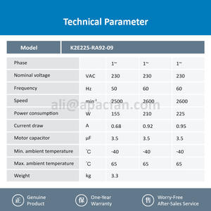 Ventilateur centrifuge autoportant pour purificateur d'air FFU de salle blanche, 230V 155W 0.68A 2500RPM 1195m3/h, pour K2E225-RA92-09, ODM OEM - Product Image 3