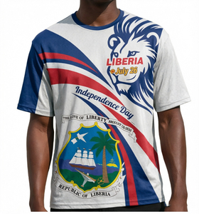 T-Shirt da Uomo Personalizzata a Basso Prezzo all'Ingrosso per il 26 Luglio, Leone e Stemma Nazionale, Sublimazione Completa, Manica Corta in Poliestere Colori Bandiera - Product Image 1