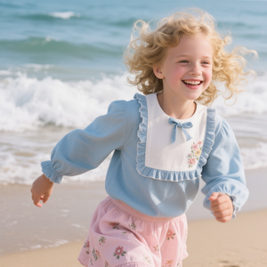 Top Boutique a maniche lunghe per ragazze primavera autunno abbigliamento per bambini con risvolto in legno Design orecchio t-shirt <span class=keywords><strong>Polo</strong></span> da ragazza - Product Image 3