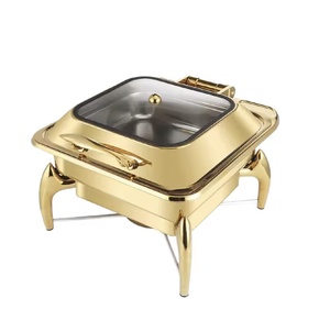 BOSAI 9L Réchaud électrique en acier inoxydable pour buffet, avec couvercle hydraulique, <span class=keywords><strong>design</strong></span> carré argent/or, pour petit-déjeuner d'hôtel - Product Image 1