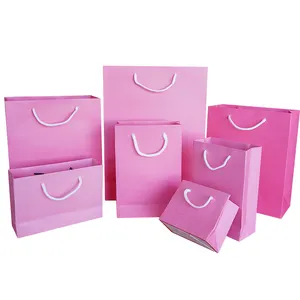 Бумажный пакет для покупок Kraft Gift Craft с ручками, напечатанный на заказ собственный логотип, картонная упаковка, белый, розовый, коричневый