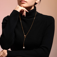 Mode Bijoux En Acier Inoxydable Français Gland Imitation Perle Collier Pull Chandail chaîne Haute Luxe Accessoires Chaîne