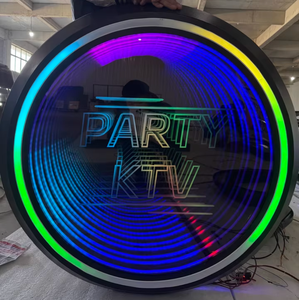 Letrero publicitario LED de neón con logotipo 3D redondo grande personalizado, espejo infinito RGB, patrón de impresión UV de astronauta, caja de luz para letrero de tienda - Product Image 3