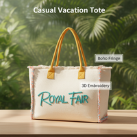 Sac de plage en toile grand format personnalisé Royal Fair avec logo brodé en 3D, sac fourre-tout portable à bandoulière pour les voyages et le shopping