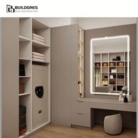 Dressing moderne autoportant en bois avec vitrine en verre, éclairage LED et panneau anti-humidité pour la rénovation de la maison