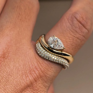New Design 14K 18K Solid Gold Rhodium Plated Trendy Double <b>Rings</b> IGI Certified 1.5CT Pear Lab Grown Diamond <b>Rings</b> <b>for</b> Women <b>Men</b> - Product Image 1