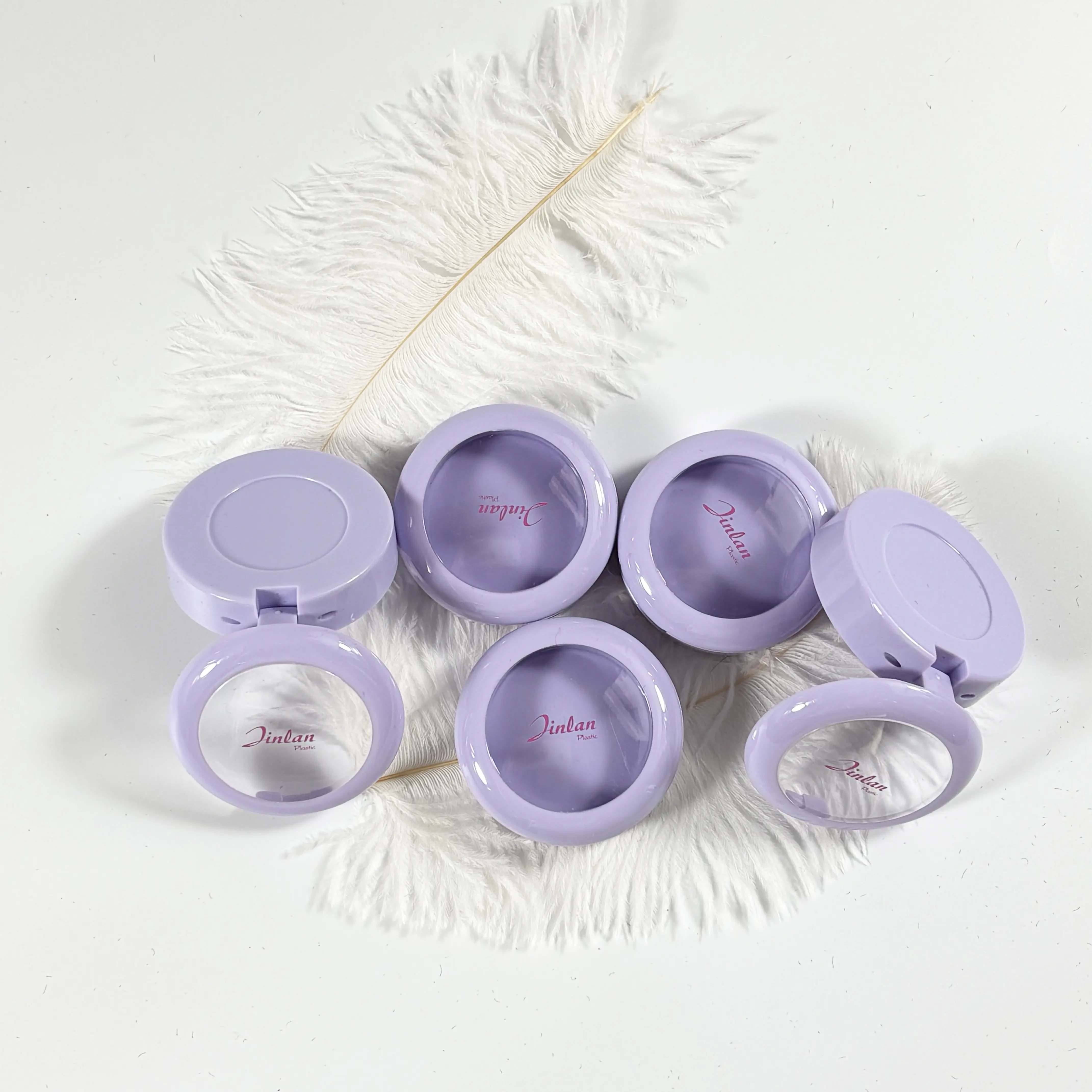 Jinlan Conteneur cosmétique vide compact en plastique Bouchon violet Boîte de poudre libre compacte et portable pour maquillage