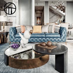 Sofa Mewah Besi Tahan Karat Italia, Perabot Ruang Tamu Sofa Kulit 6 3 Dudukan Bagian Artistik Modern - Product Image 5