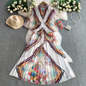 Robe cape imprimée à col montant, style ethnique, digne et élégante, pour femmes, jupe longue plissée - Product Image 4