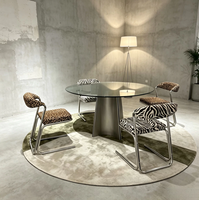 Chaise de salle à manger cantilever moderne, structure en métal chromé, chaise d'appoint rembourrée en similicuir imprimé zèbre et léopard pour restaurant