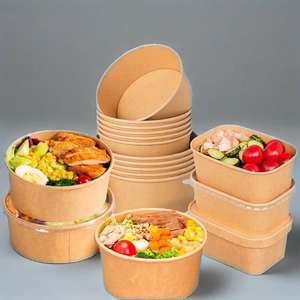 Vente en gros Récipient d'emballage jetable avec logo personnalisé imprimé blanc pour salade en papier kraft pour fast-food bol à emporter avec couvercles - Product Image 1