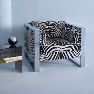 Venta Directa <span class=keywords><strong>de</strong></span> Fábrica: Sillón <span class=keywords><strong>de</strong></span> Diseño con Estampado <span class=keywords><strong>de</strong></span> Cebra, Patas <span class=keywords><strong>de</strong></span> Acero Inoxidable, Tapizado en Tela, para <span class=keywords><strong>Sala</strong></span> <span class=keywords><strong>de</strong></span> Estar - Product Image 1