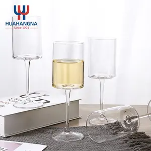 Custom Logo Long Stem Wine Glasses Set Of 4 400ml Unique Large Crystal Square Red White Wine Glass For Wedding Party