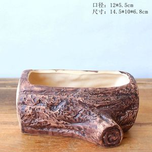Wholesale Ceramic Tree Stump Succulent Flower Pots Desktop <strong>Rustic</strong> <strong>Garden</strong> <strong>Decor</strong> - Product Image 4