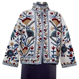 Hand Embroidered Floral Cotton <b>Jacket</b> Women <b>Mandarin</b> <b>Collar</b> Full Sleeve Bohemian Prairie Chic Autumn Wear Good Quality - Product Image 1