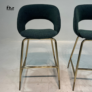 Customizable Dark Green <b>Bar</b> <b>Stools</b> Set Hollow Back Gold Metal Legs Wholesale for Hospitality - Product Image 2