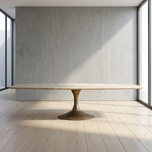 Table à manger rectangulaire de luxe américaine avec plateau en marbre, base en acier moulé haut de gamme, durable, pour restaurant, ensembles de tables à manger en pierre - Product Image 1