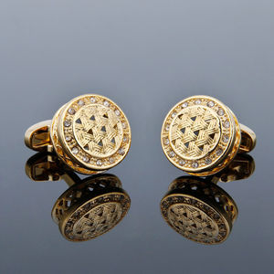 High-quality Understated Luxury Men's <b>Cufflinks</b> Rhinestone Gold Round <b>Shirt</b> <b>Cufflinks</b> - Product Image 6