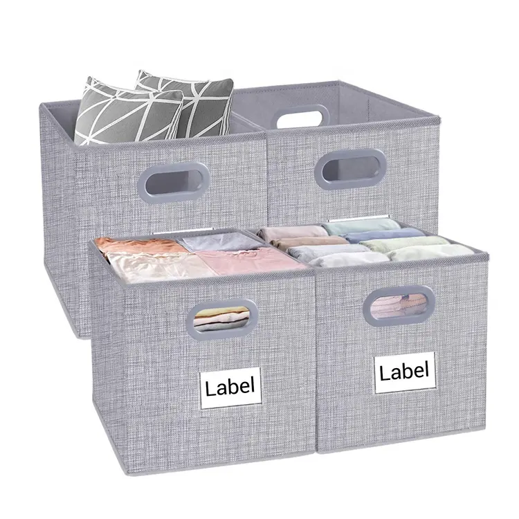 Boîtes de rangement pliables en tissu, Cube, tiroir, conteneur sans couvercle, paniers de rangement pour garde-robe épais et lourds avec poignée grise