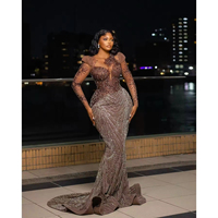 S2456Y Nouvelle Arrivée 2026 Robe de Soirée Sirène Haute Couture en Cristal avec Manches Fantôme Ornées de Paillettes pour Femme