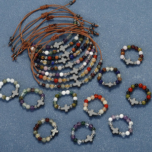 Ensemble élégant deux pièces, nouvelle mode, bracelet et bague en perles d'améthyste et <span class=keywords><strong>de</strong></span> citron avec design géométrique, idée cadeau tendance - Product Image 2