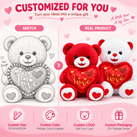 Vente en gros directe d'usine, ours en peluche rouge et blanc, couple, coussin en forme de cœur, animal en peluche, OEM ODM pour cadeau de la Saint-Valentin