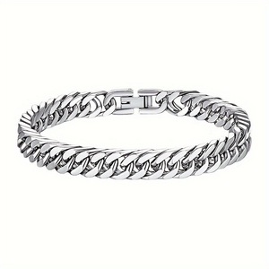 สร้อยข้อมือสแตนเลสสตีลแบบคิวบา 21 ซม. ลายถักสองชั้น สไตล์ฮิปฮอป เครื่องประดับสำหรับทุกเพศ เหมาะเป็นของขวัญ - Product Image 5