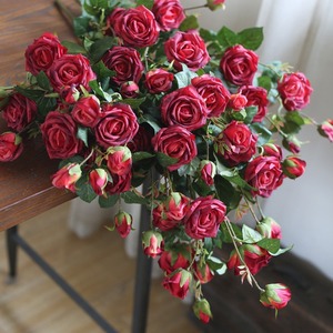 <span class=keywords><strong>Rose</strong></span> artificielle de <span class=keywords><strong>jardin</strong></span> style vintage français, 66 cm, 3 têtes, 3 boutons, effet peinture à l'huile, toucher réel, pour bouquet de mariée, vente en gros - Product Image 3