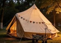 Yurt familial quatre saisons, type étendu, grand espace, tente de camping de voyage haute performance, ventilée, en tissu polycoton robuste et renforcé, avec lit.