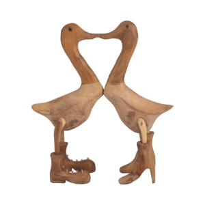 Coppia di Statuette di Anatre in Legno con Stivali e Tacchi per Decorazione Domestica, Esposizione su Scaffale, Scultura Decorativa Animale - Product Image 1