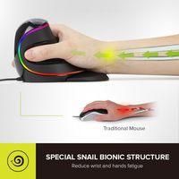 Souris verticale optique filaire ergonomique DELUX M618Plus RGB Gaming USB 4000 DPI avec 6 boutons en stock