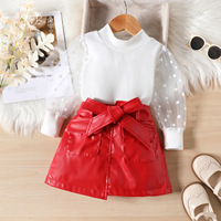 Baby Kids Girl Kleid Set Langarm Top Leder 2 Stück Rock Set Minirock Modische Kinder kleidung