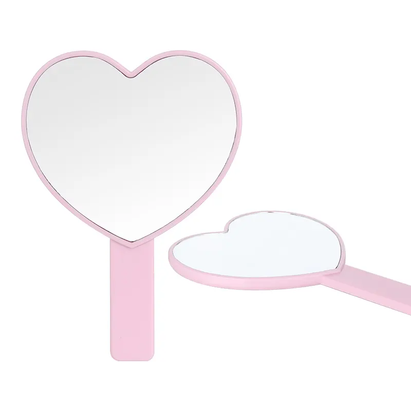 custom logo heart shape handheld make up compact mirror folding travel makeup led hand held mirror