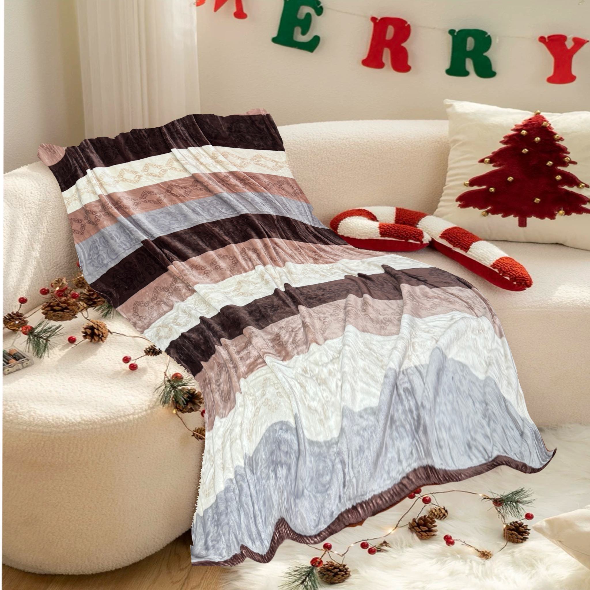 Throw Blanket Super Soft For Women Warm Fleece Blanket For Couch Twin Size 3D Ribbed Jacquard Plush Bed Blanket For All Season