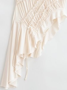 ZEVITY Nouveau débardeur long et ajusté pour femme, d'été, sans manches, avec col à nœud, design noué et volants irréguliers au bas, style féminin et délicat - Product Image 4