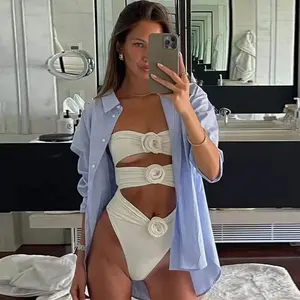 Factory Wholesale Strapless 3D Flower Swimsuit One Piece Bikinis Woman Swimwear Girls Beach Wear Womens Beachwear Traje De Bano