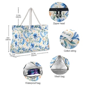 Custom Tropical Flower Print <b>Large</b> Summer Waterproof Gym Overnight Shoulder <b>Beach</b> Tote <b>Bags</b> for Women - Product Image 4