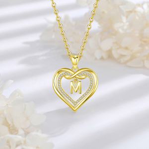 Gioiello placcato in oro 18K con scritta iniziale a forma di cuore collana pendente con zirconi - Product Image 2