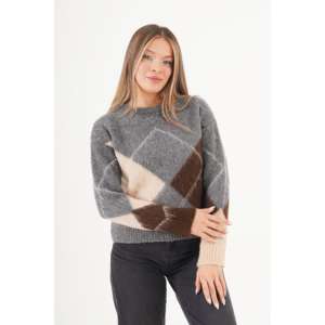 Pull en tricot pour femme Mega Anthracite avec motif Baklava, pull en gros - Product Image 6