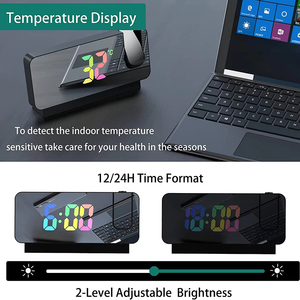 นาฬิกาปลุกแบบฉายภาพ นาฬิกาตั้งโต๊ะพร้อมจอแสดงผล LED สีขนาดใหญ่ โปรเจคเตอร์แบบหมุนได้สำหรับเพดาน/ผนัง สำหรับห้องนอน สำนักงาน ห้องน้ำ - Product Image 6