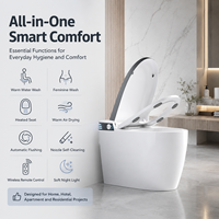 Bidet intelligent automatique monobloc en céramique moderne carré avec télécommande, siège chauffant, double chasse d'eau, LED, S-Trap/P-Trap