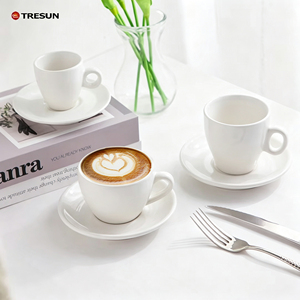 Personalised Customize logo Ceramic White <b>Cup</b> Saucer Set Thick <b>Espresso</b> <b>Cup</b> 80 ml White Thick Coffee <b>Cup</b> - Product Image 6